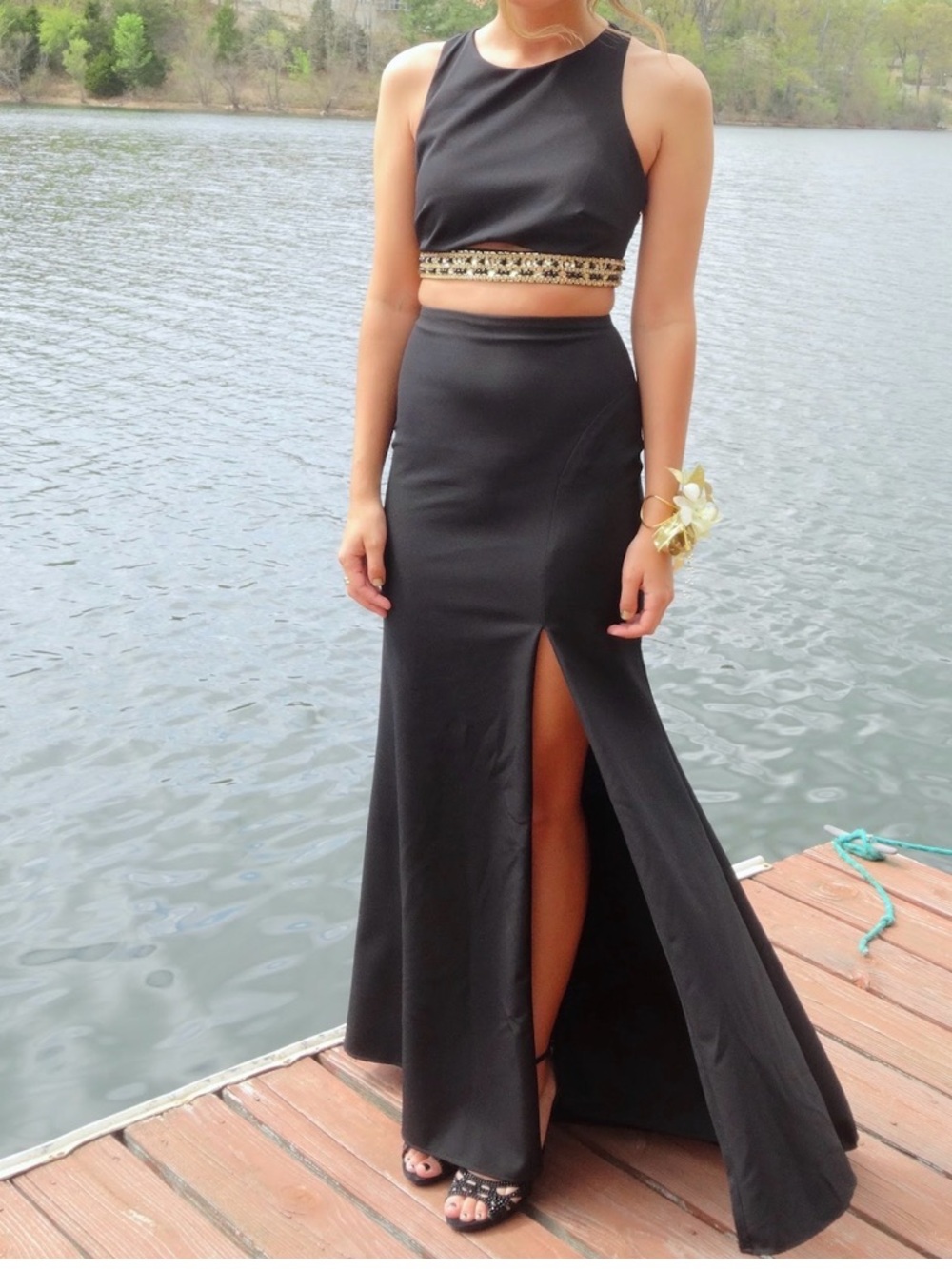 Camille La Vie Black Evening Sexy Dress with Sequins Embellishment for Prom